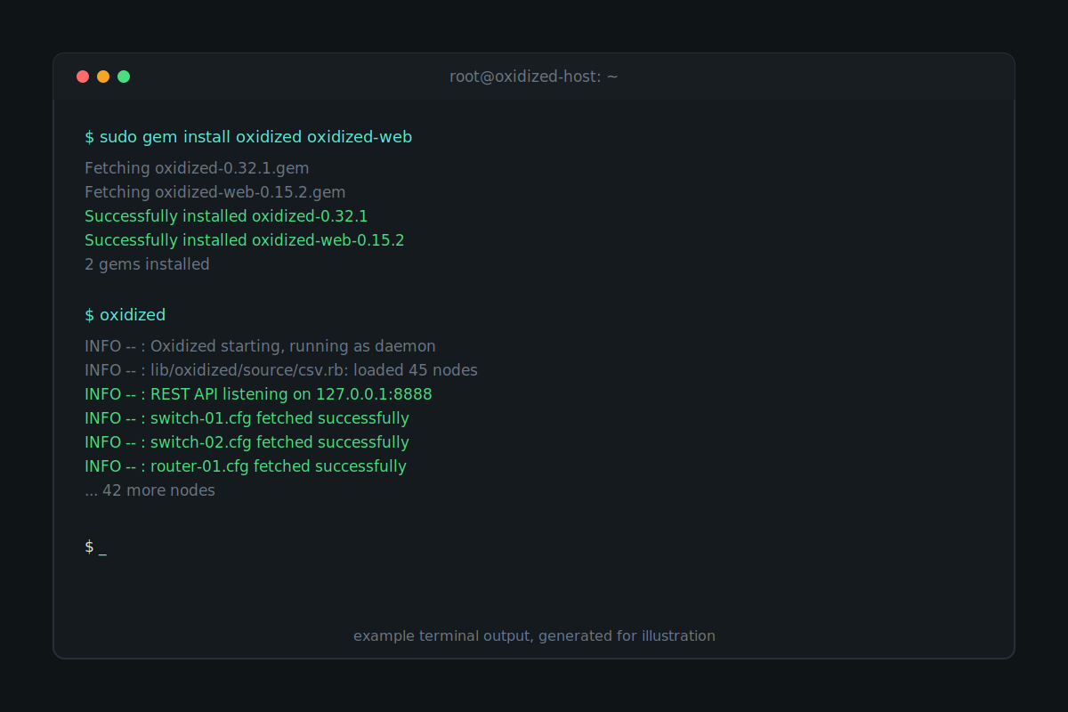Oxidized installing and running its first polling cycle in the terminal